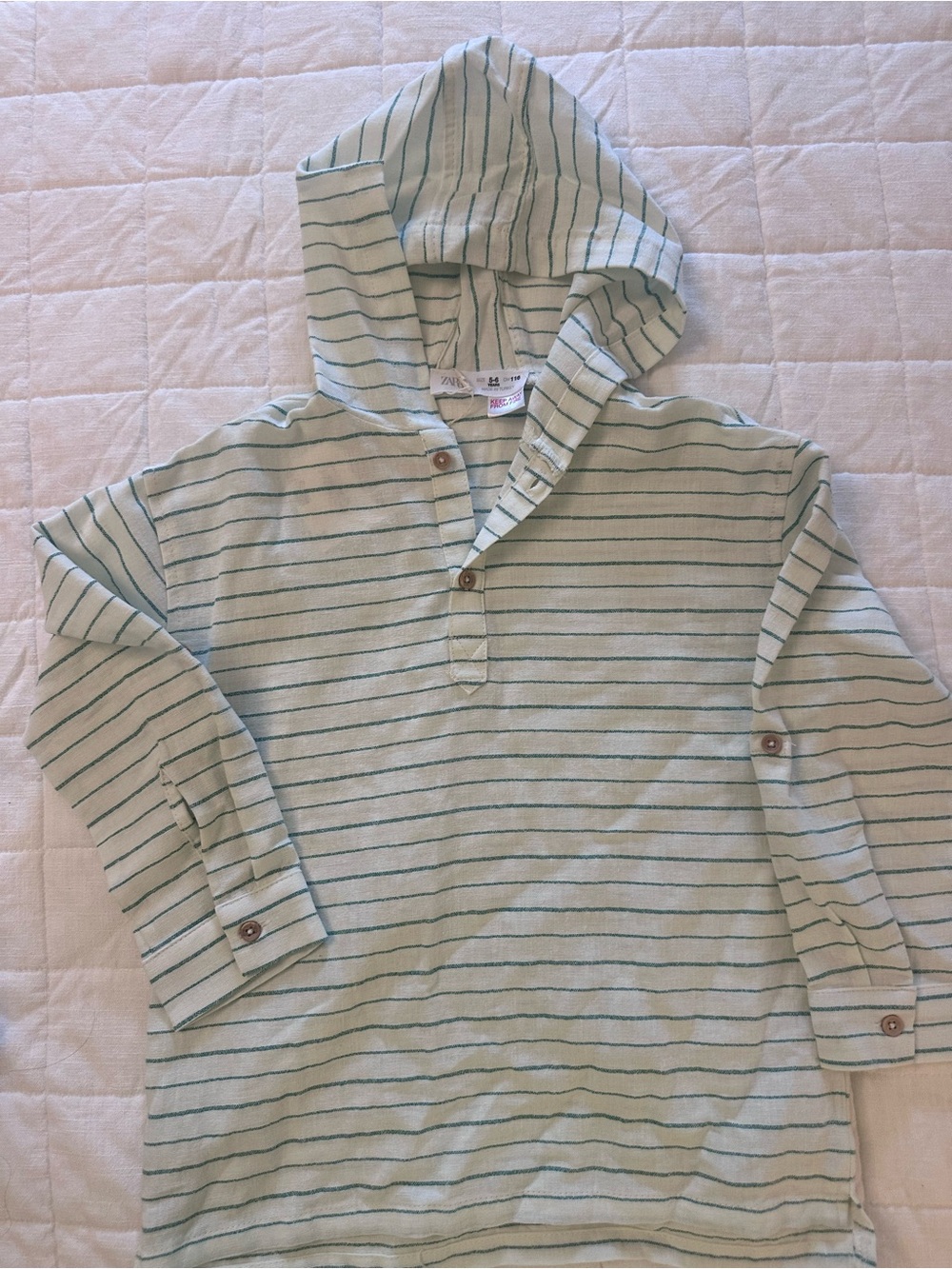 Zara Mint Green Hooded Striped Tunic with Navy Lines